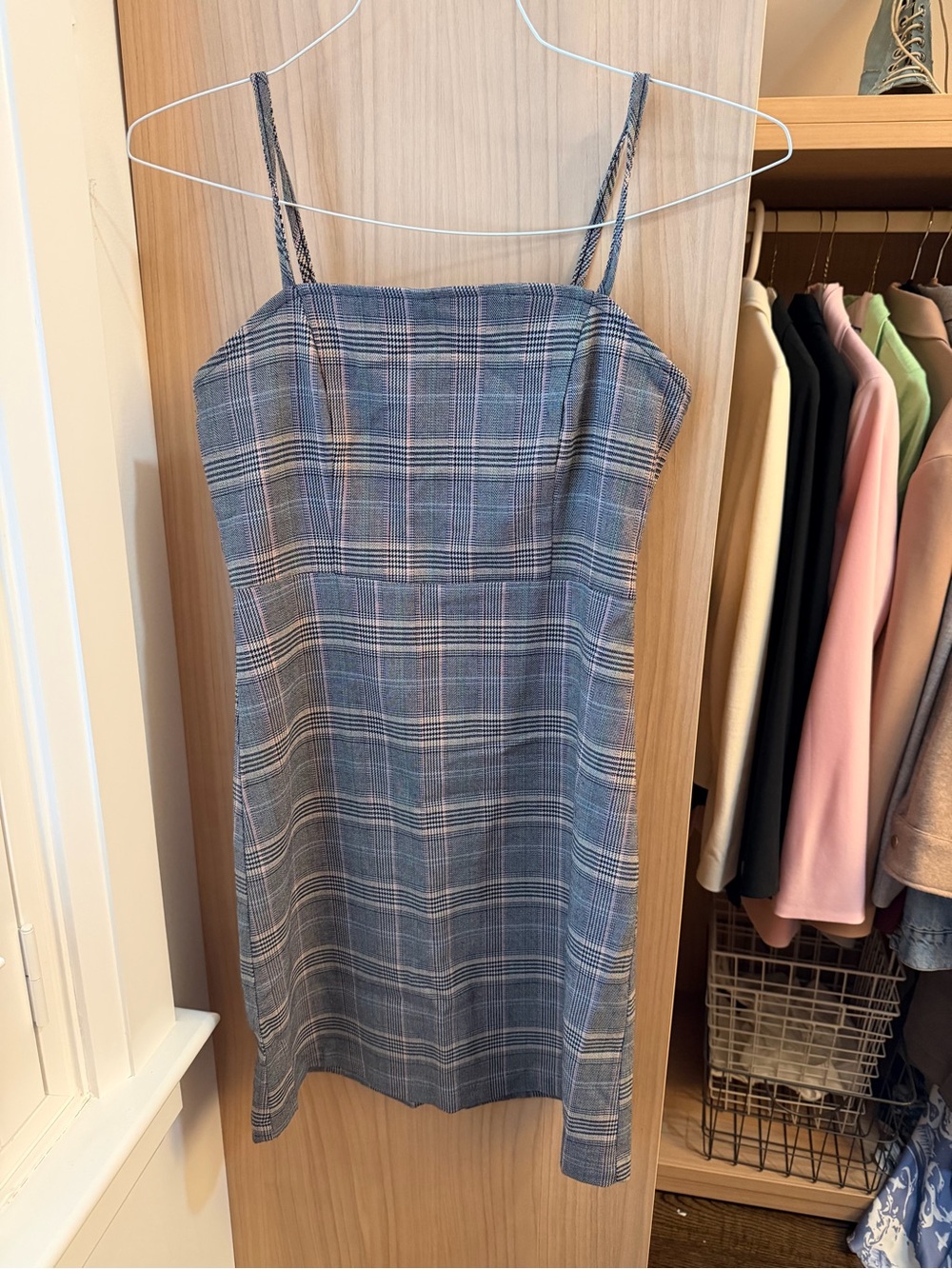 Grey Plaid Midi Spaghetti-Strap Dress